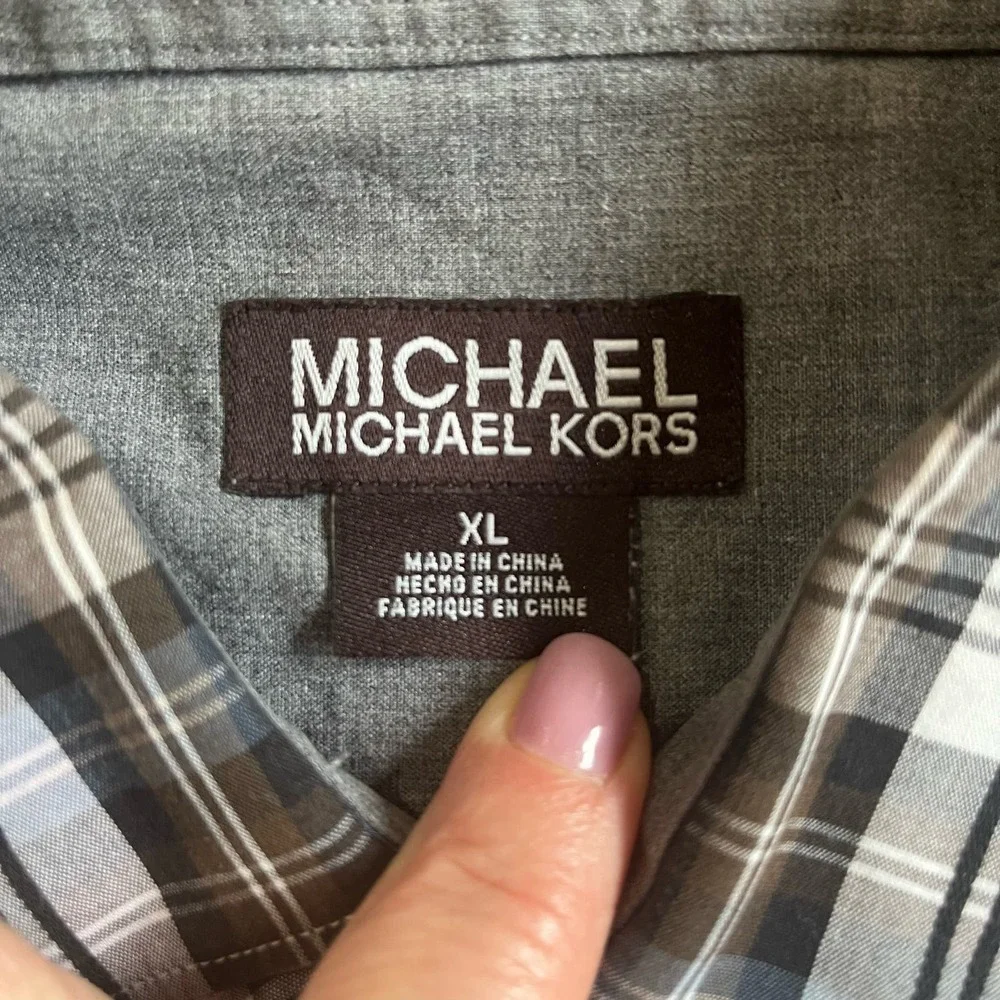 MICHAEL Michael Kors Men’s Plaid Long Sleeve Button Down Blue Brown Size XL